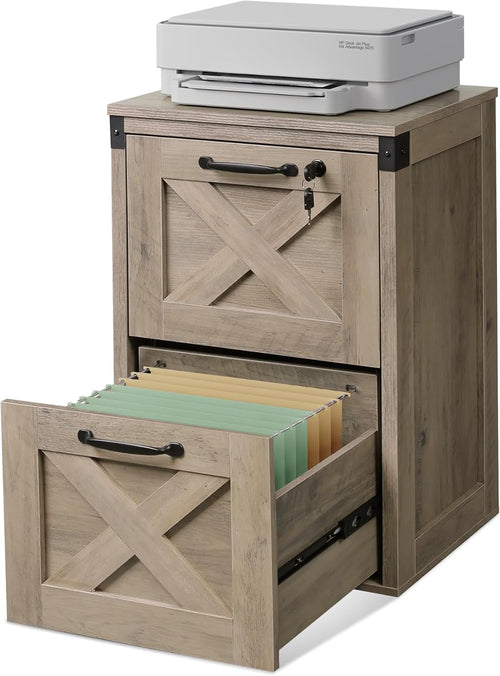2 Drawer File Cabinet with Lock, Wood Farmhouse Filing Cabinet for