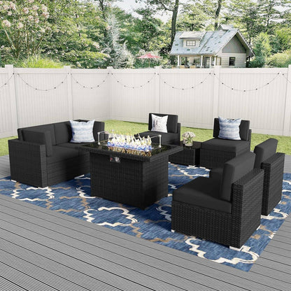 8 Pieces Patio Furniture Set with 44&quot; Propane Gas Fire Pit Table,
