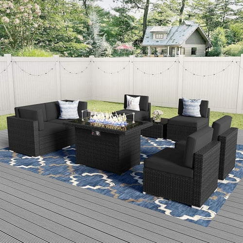 8 Pieces Patio Furniture Set with 44&quot; Propane Gas Fire Pit Table,