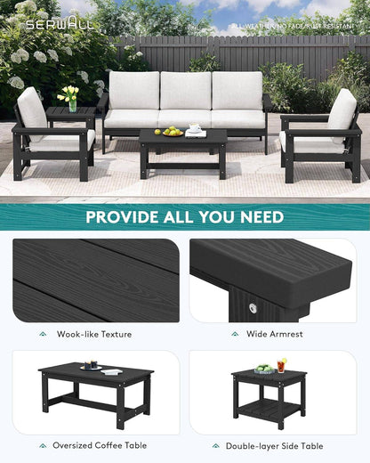 HDPE Outdoor Patio Furniture Set, 7-Piece Outdoor Sectional Patio