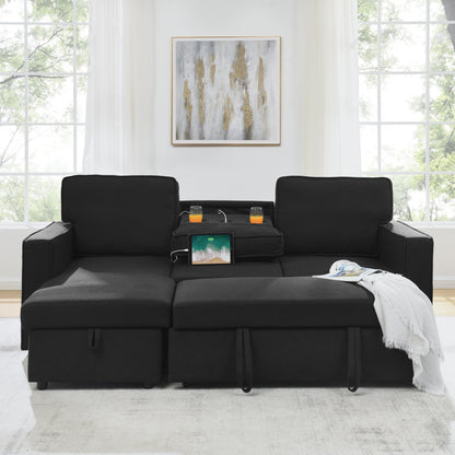 Linen Upholstered Sleeper Sectional Sofa, Shaped Modular Convertible