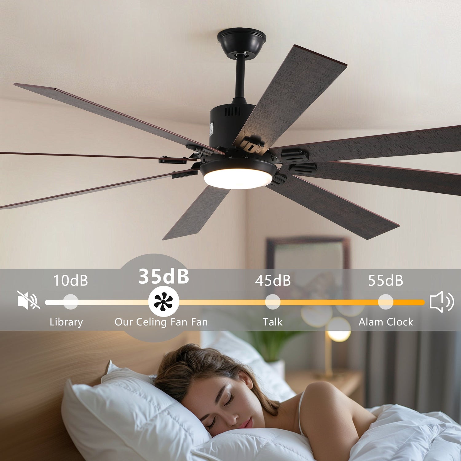 Walnut LED Ceiling Fan Light with 8 Wooden Blades, Remote Control,