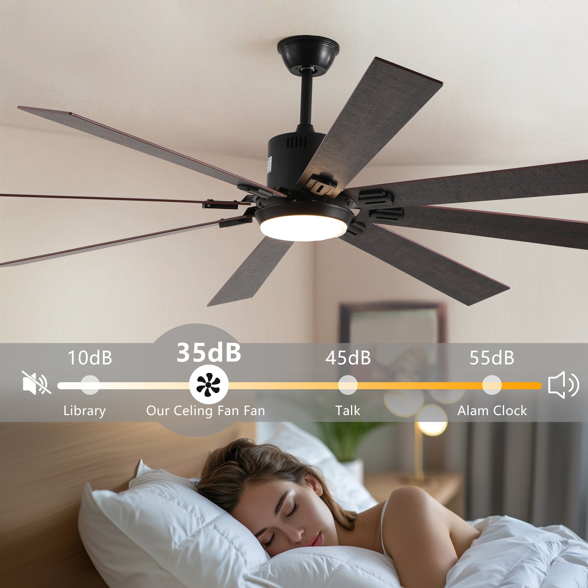 Walnut LED Ceiling Fan Light with 8 Wooden Blades, Remote Control,