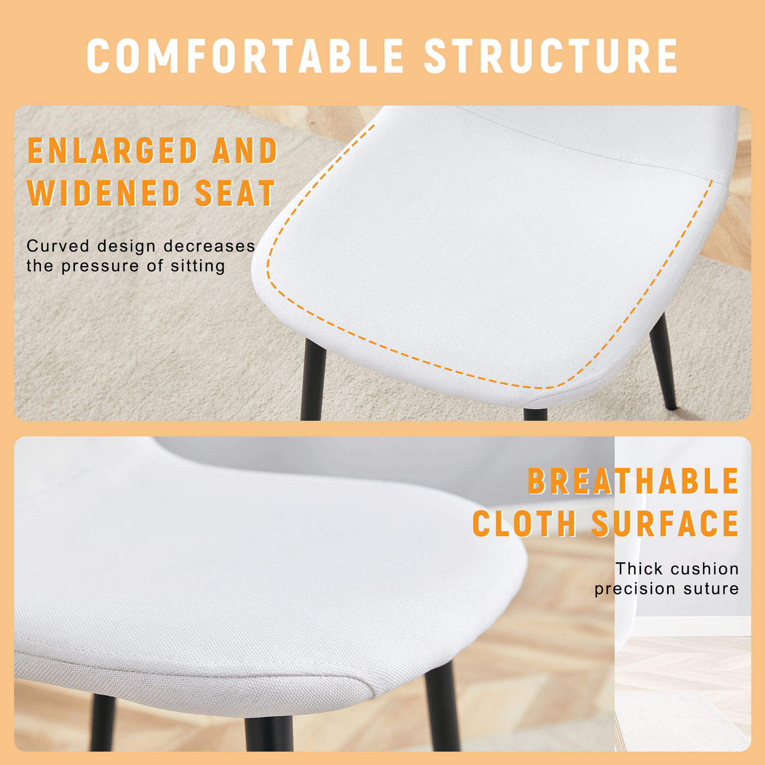 Luxury Simple Chair - Set of 4 WHITE Linen-Cotton Material High