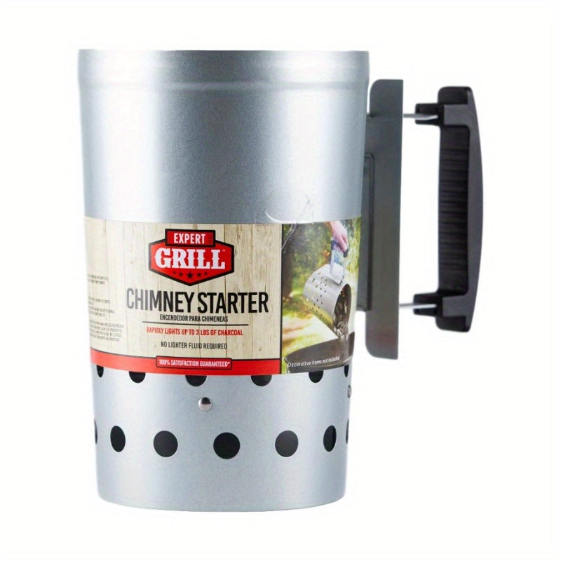 Expert Grill Chimney Starter with Safety Handle for Grilling, Silver