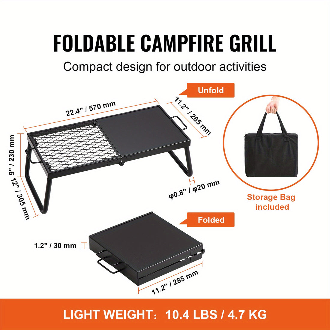 VEVOR Folding Campfire Grill Heavy Duty