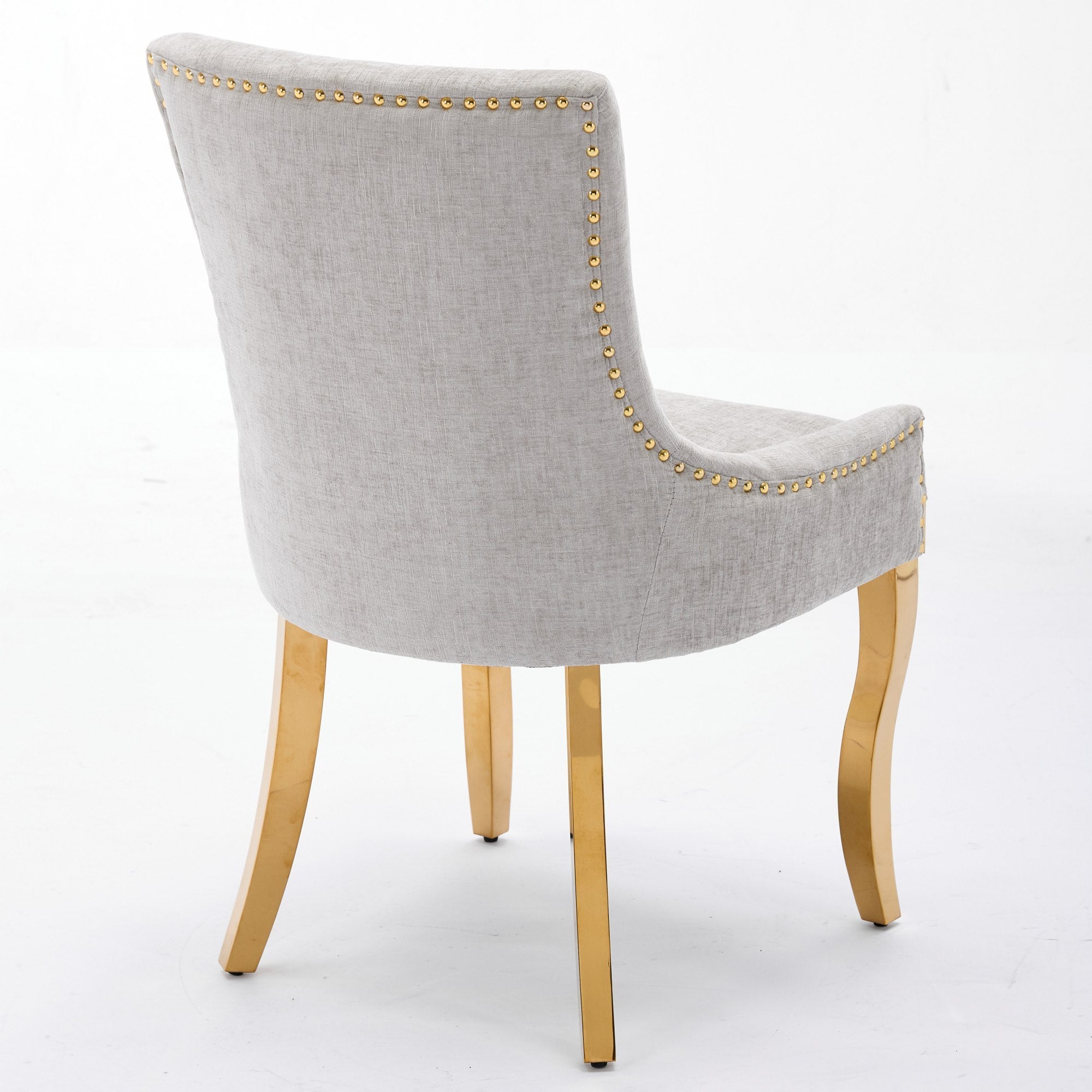 Chenille Dining Chairs, Modern Style with Curved Gold - Plated Legs &amp;
