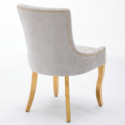 Chenille Dining Chairs, Modern Style with Curved Gold - Plated Legs &amp;