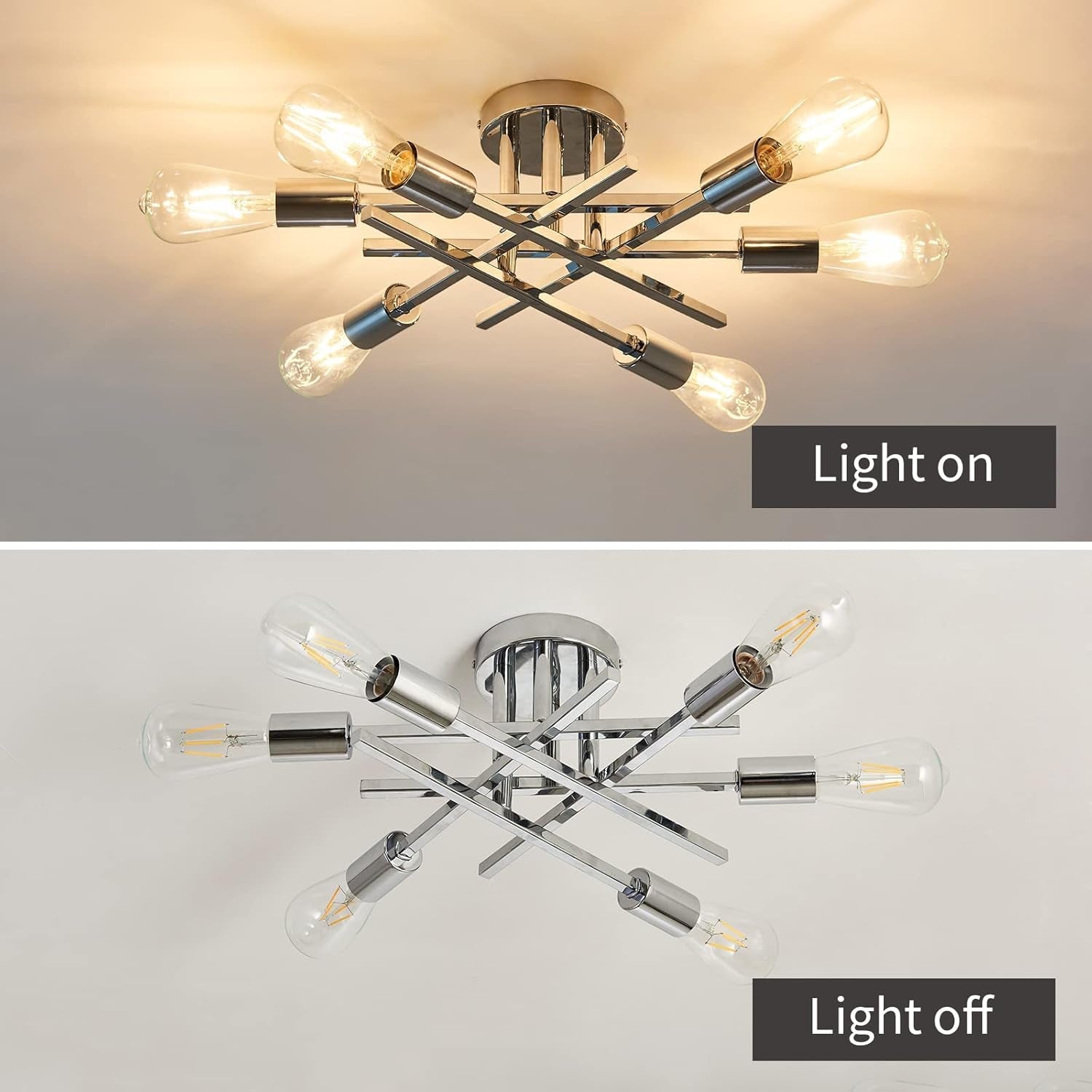 6-Lights Semi Flush Mount Ceiling Light Fixture Modern Chrome Matte