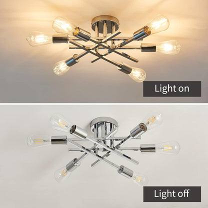 6-Lights Semi Flush Mount Ceiling Light Fixture Modern Chrome Matte