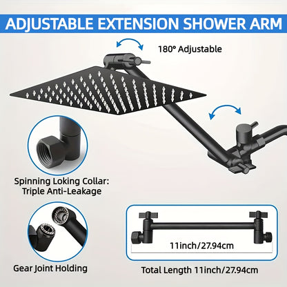 [8 Inch High Pressure Shower] 1set Shower Head Combo, 8 Inch High Pressure Rain Shower Head, With 11 Inch Adjustable Extension Arm And 5 Settings Handheld Shower Head Combo, Rain Shower Head With Handheld Sprayer, Bathroom Ac