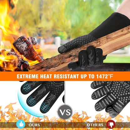 Heat Resistant Silicone BBQ Grilling Gloves, 2 pack