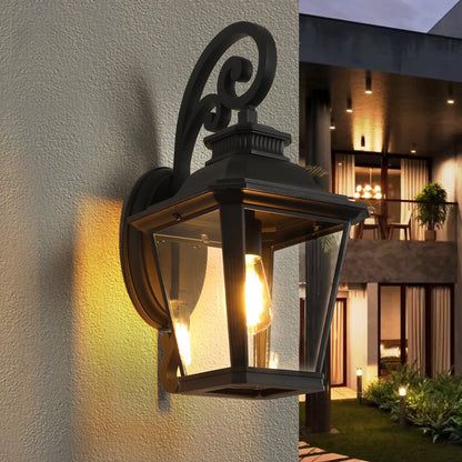 Outdoor Wall Lanterns 2-Pack, Black Waterproof Wall Sconce with Clear