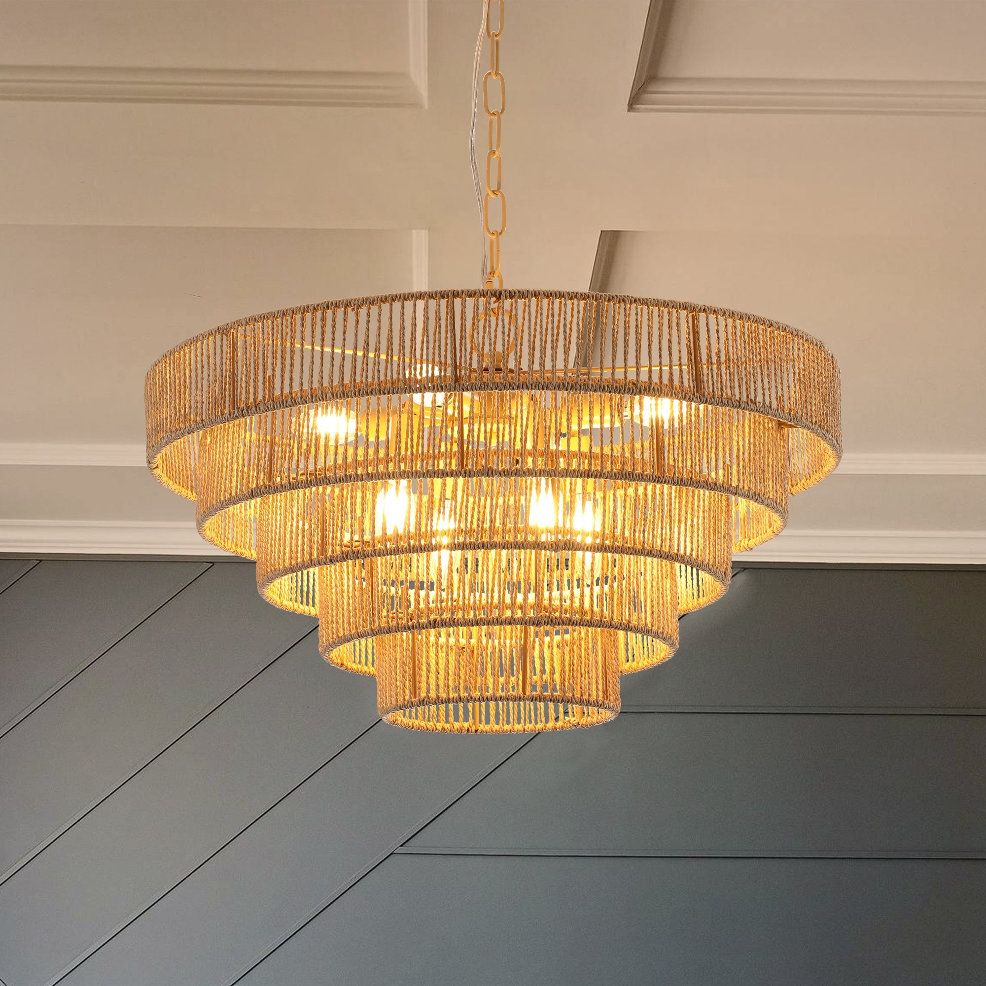 Bohemian style Woven Pendant Light 23.6 Inch Rattan Ligh Large Rattan