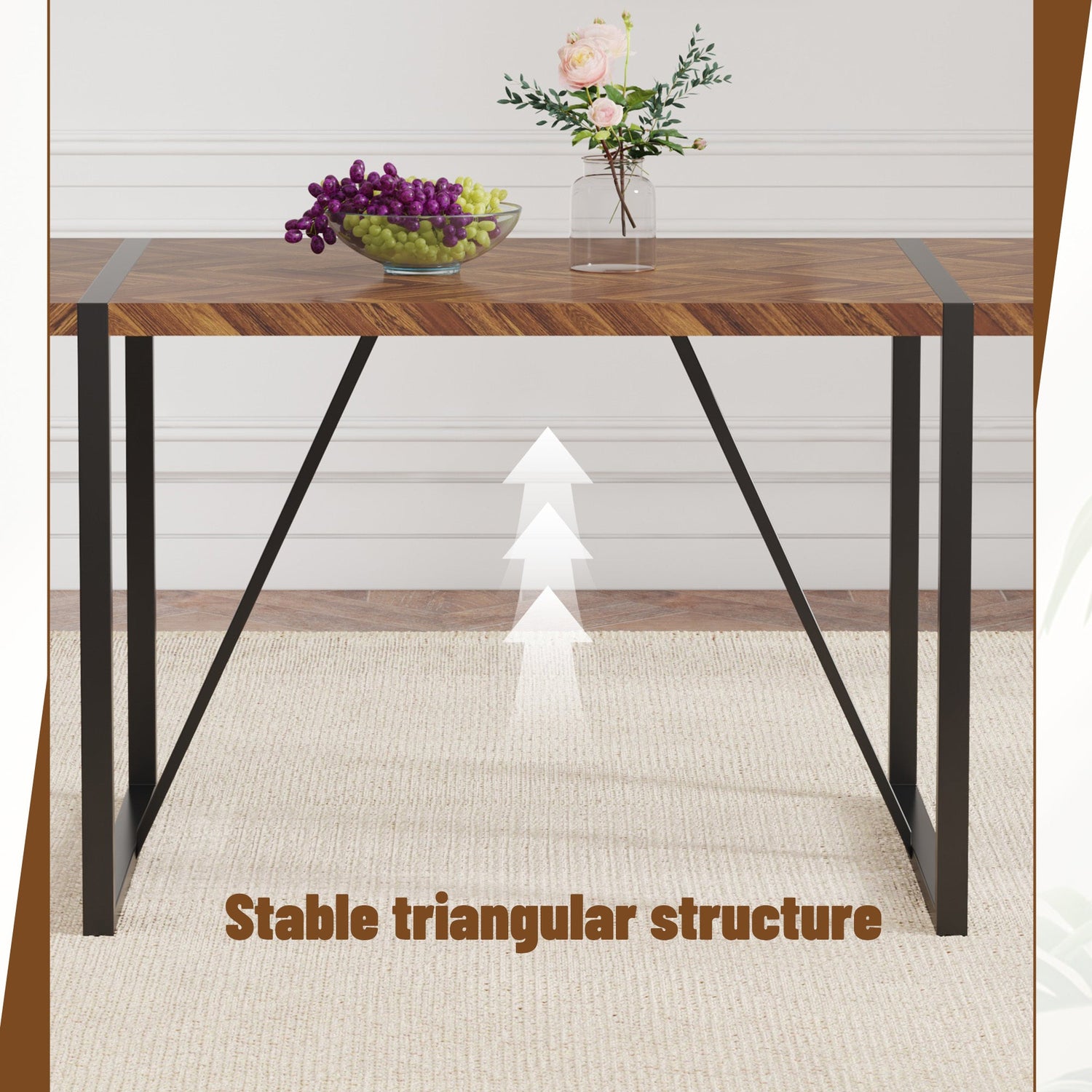A minimalist retro rectangular dining table with a specially textured