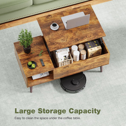 Wood Lift Top Coffee Table with Hidden Compartment and Large Storage