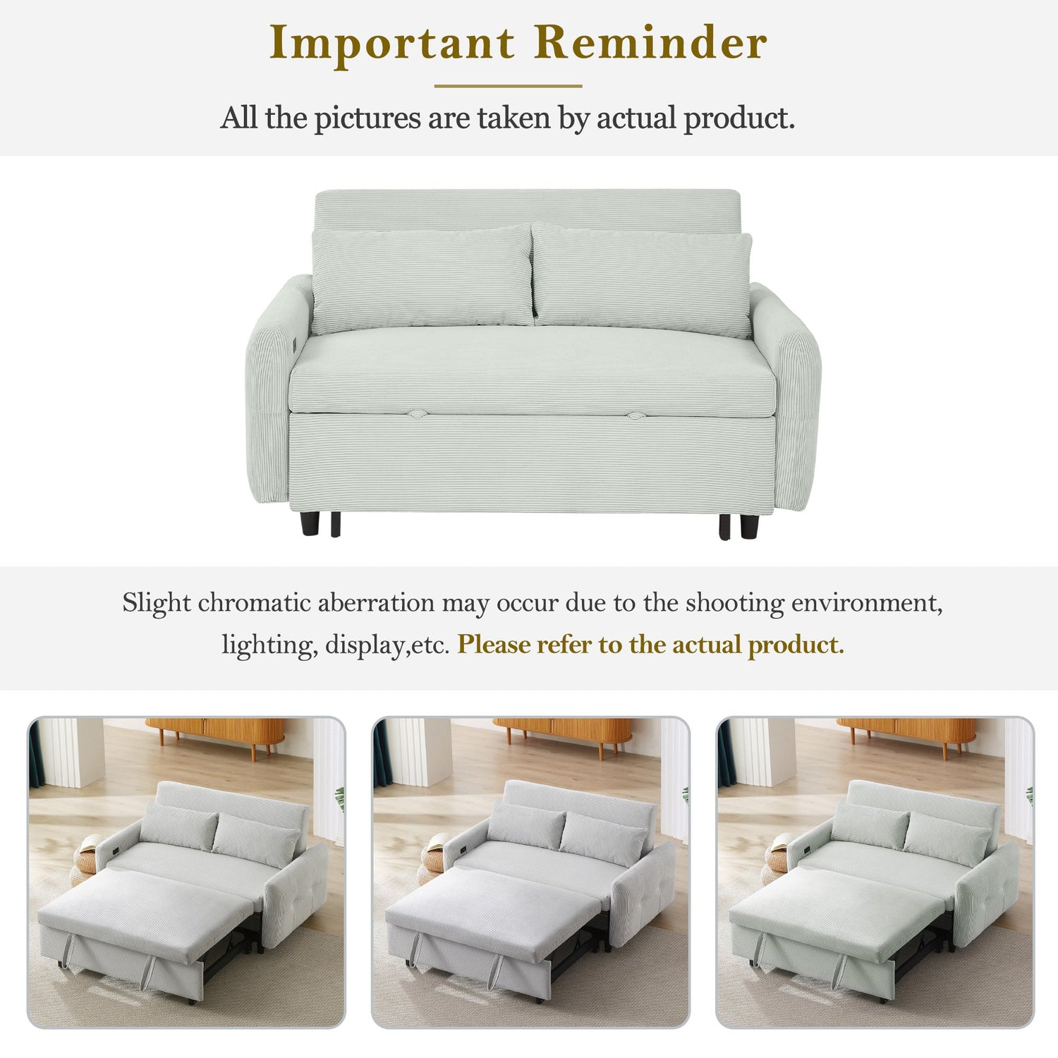 57.48" Pull-out Sofa Bed Convertible Couch 2 Seat Loveseat Sofa Modern