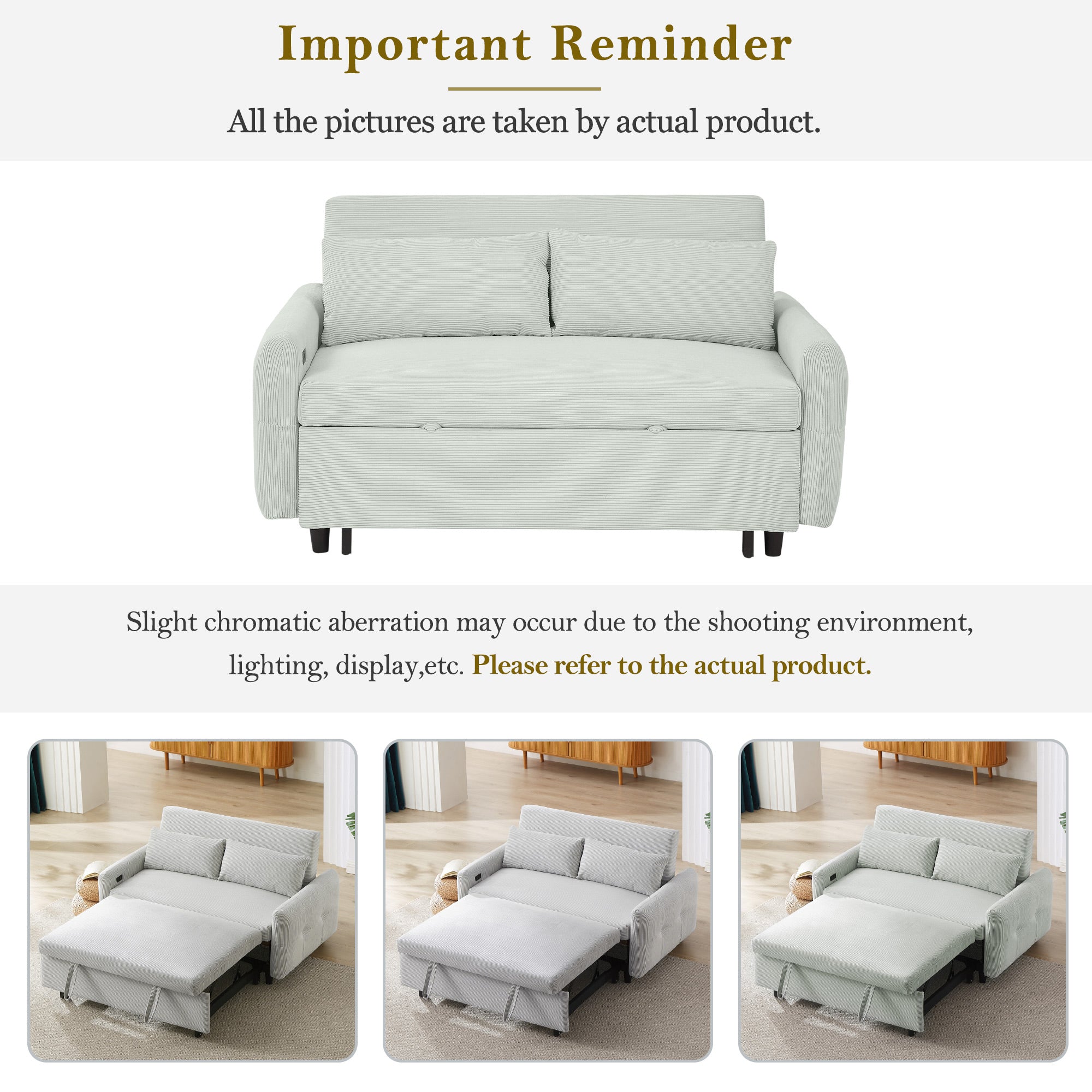 57.48" Pull-out Sofa Bed Convertible Couch 2 Seat Loveseat Sofa Modern