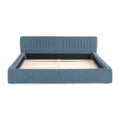 Modern Queen Size Upholstered Bed Frame with Pleated Chenille Fabric