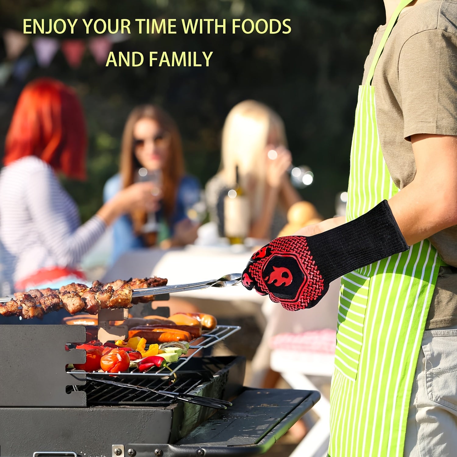 Heat Resistant Silicone BBQ Grilling Gloves, 2 pack