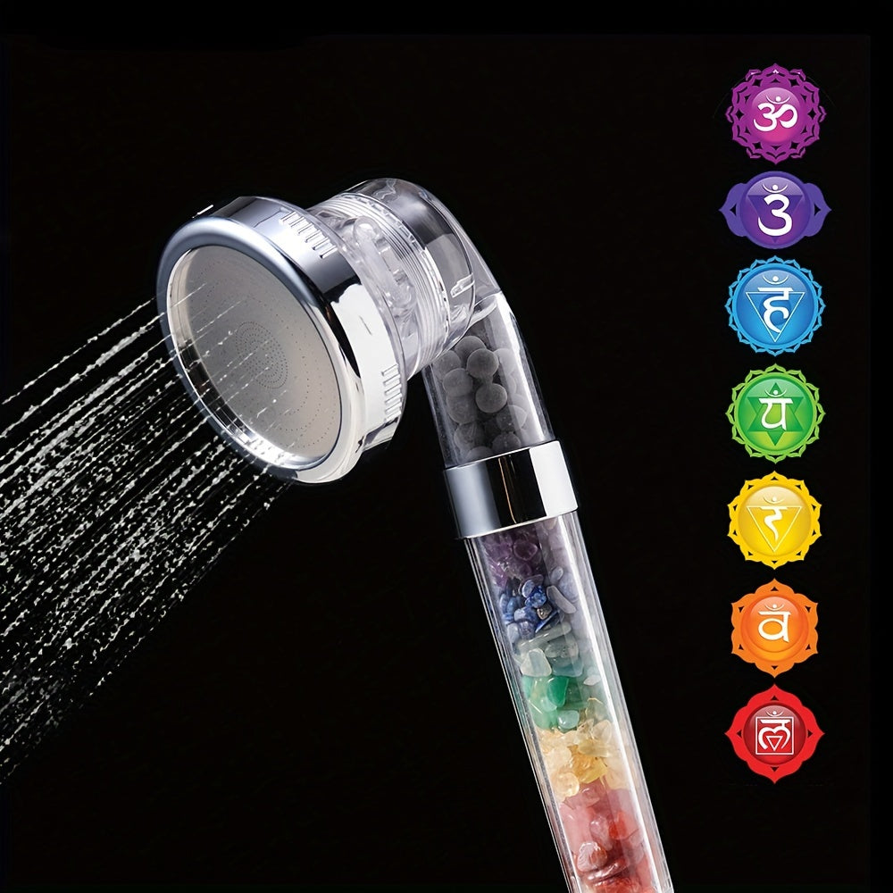 1pc APENGSHI SPA Shower Head with Natural Faux Gemstones, Amethyst &amp; Rose Quartz, High Pressure Water Saving, Crystal Gravel Filter, Rock Crystal Material, Casual Style