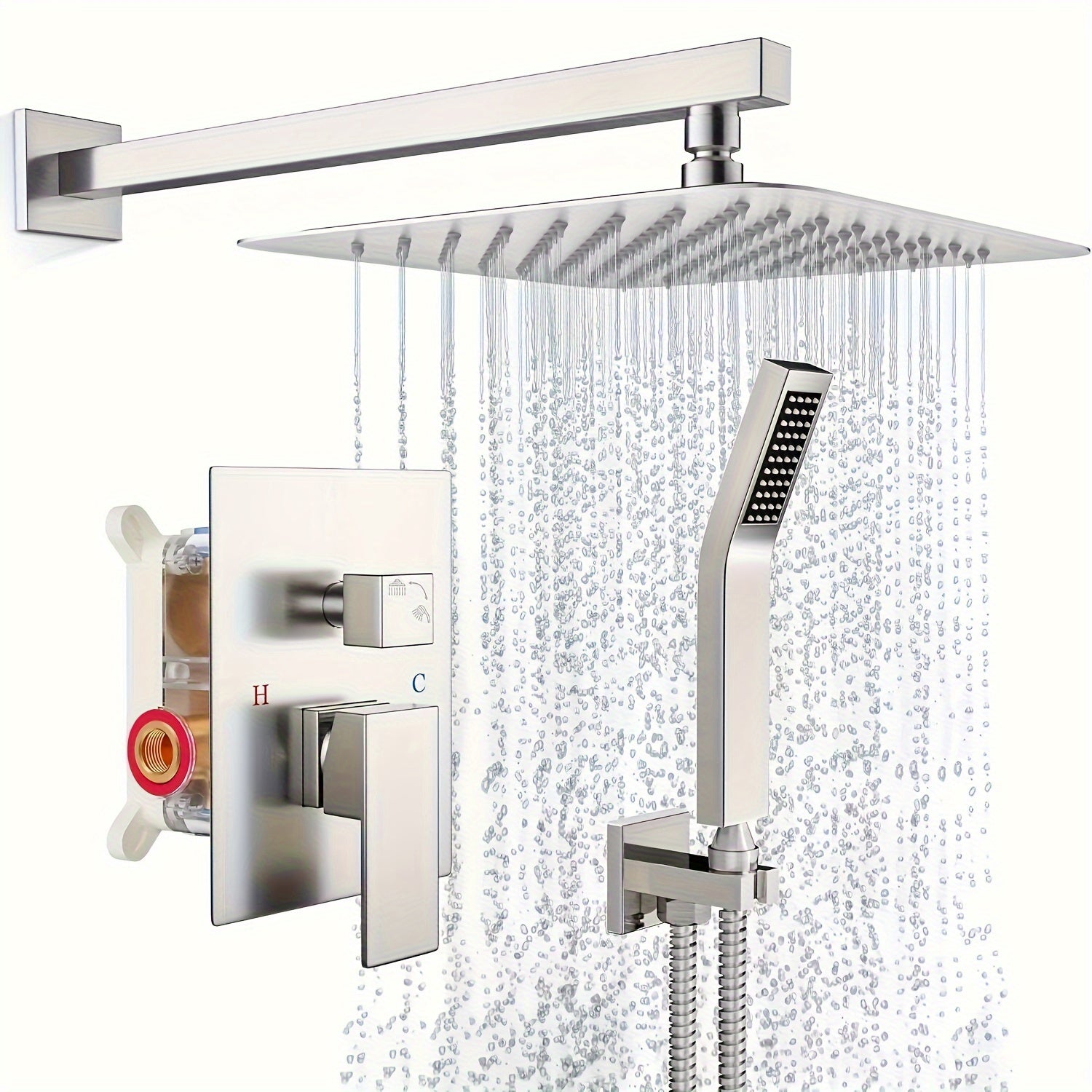 [Complete Matte Black Shower System] Shower Faucet Set Matte Black Shower System, Shower Faucet with Rain Shower Head and Handheld, Shower Faucets Sets Complete Shower Combo Set Rough-in Valve and Trim Kit Included