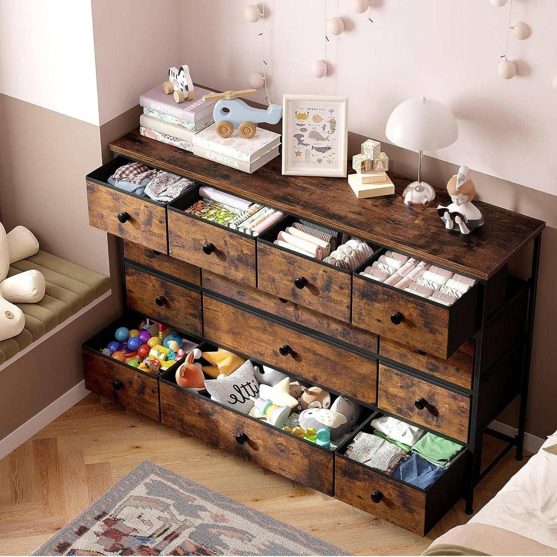 Dresser with 13 Drawers Dresser TV Stand for 55" TV Long Dresser for