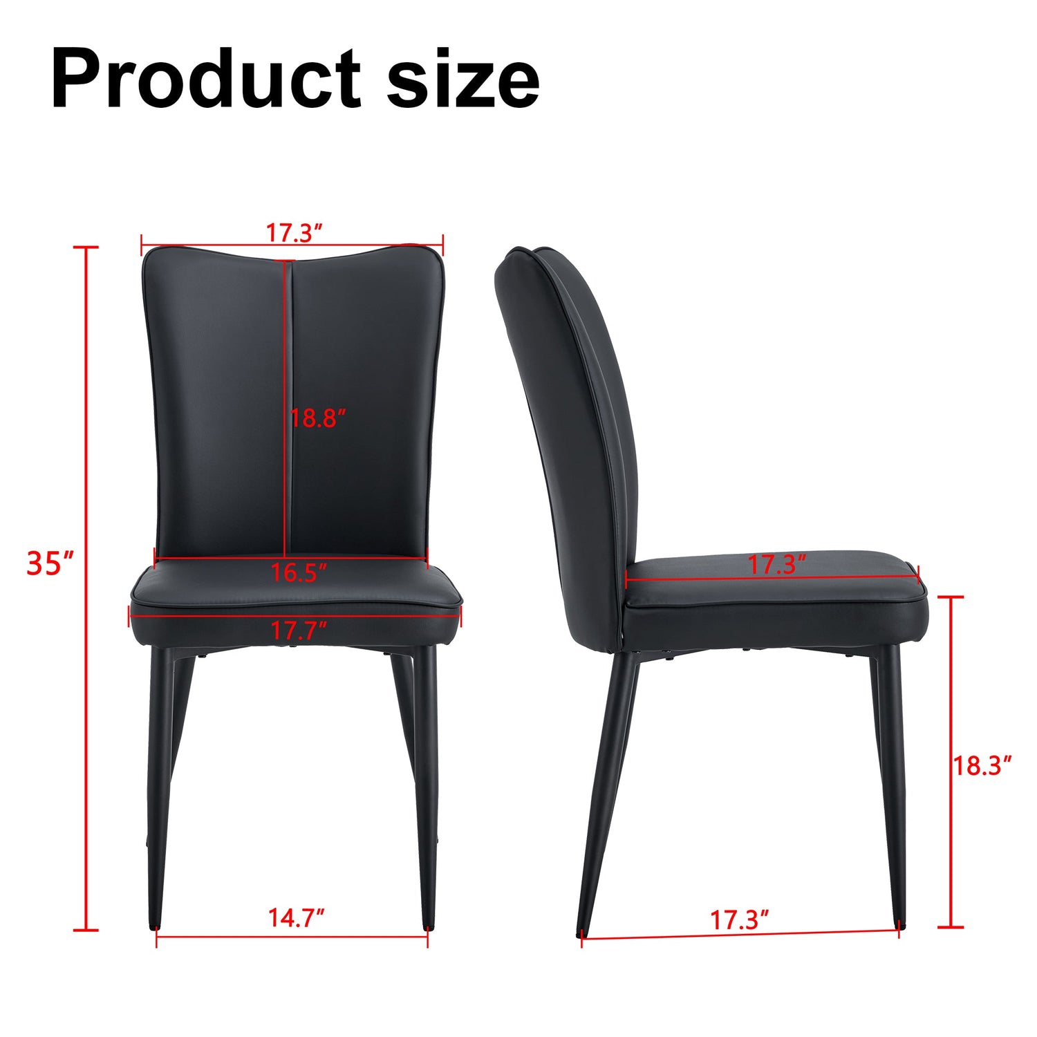 Modern Black PU Chair Set - Four Pieces, The backrest has a vertical