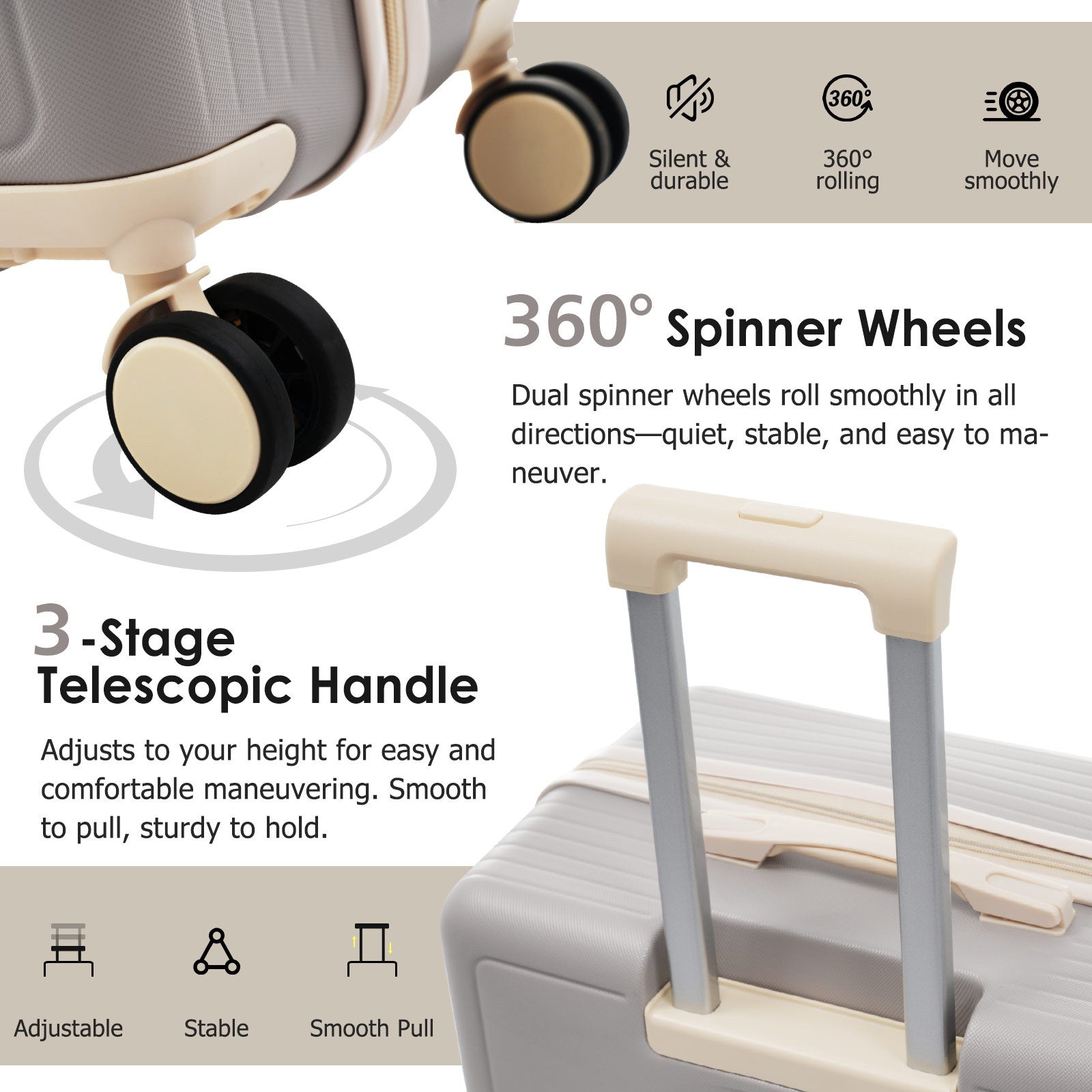 Luggage Set 3 Piece, Lightweight Durable ABS Suitcases with Spinner