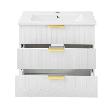 24inch Wall Mounted Floating Cabinet w/Side Cabinet Combo, Rectangular