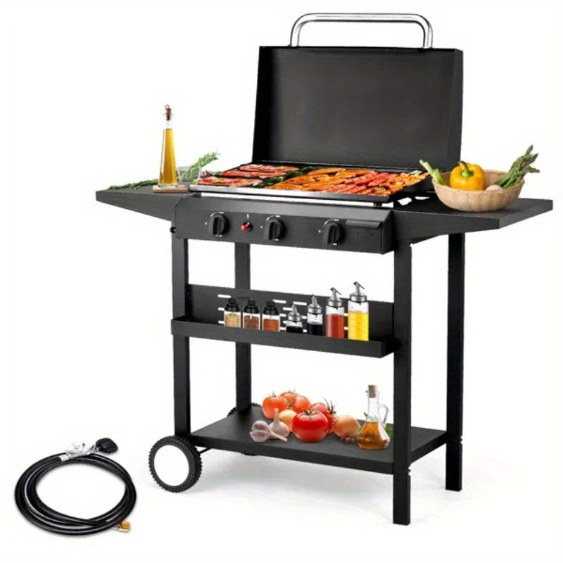3-Burner Flat Top Gas Griddle with Ceramic Coated Cast Iron Pan