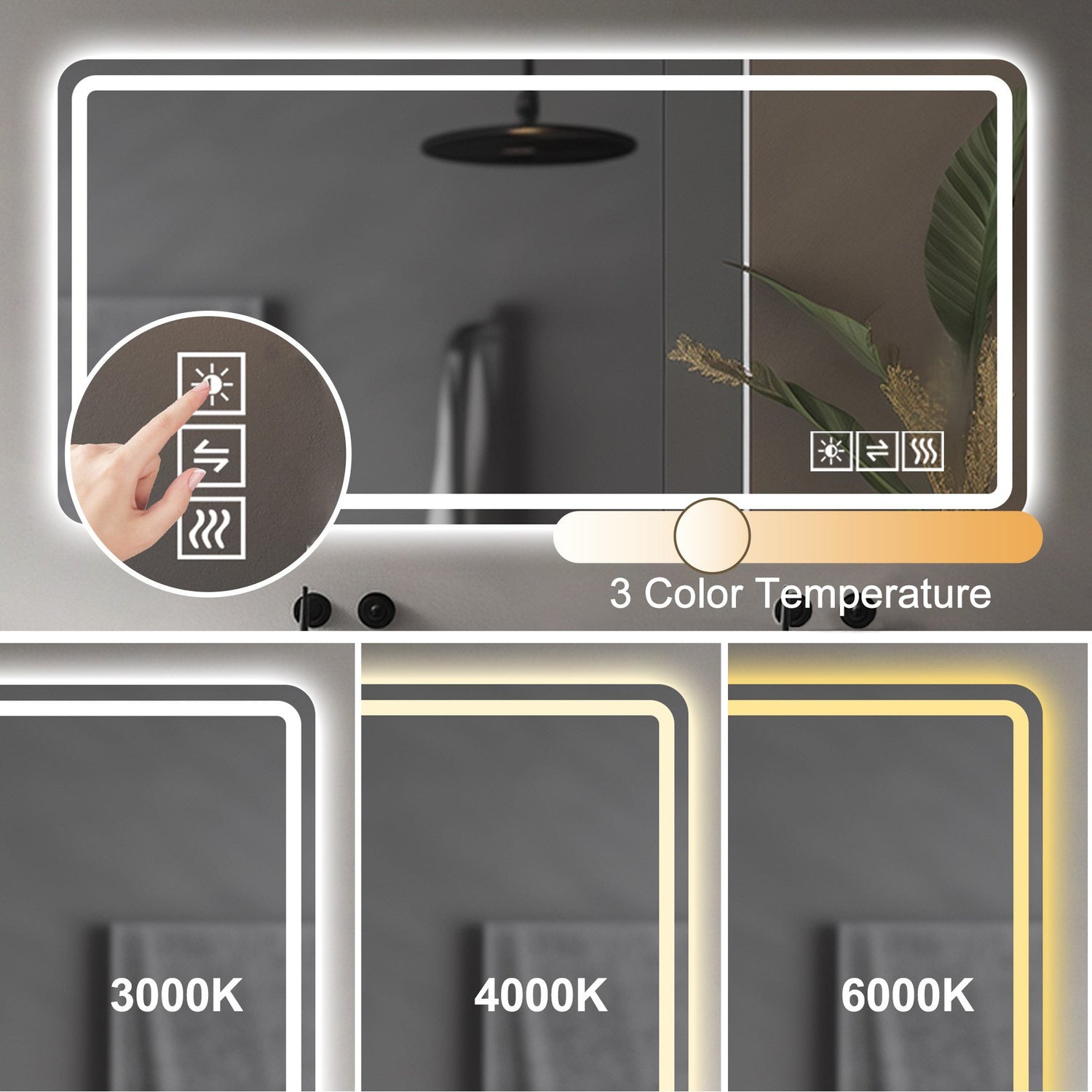 28*60inch LED Bathroom Vanity Mirror ,wall mirror,Anti-Fog,