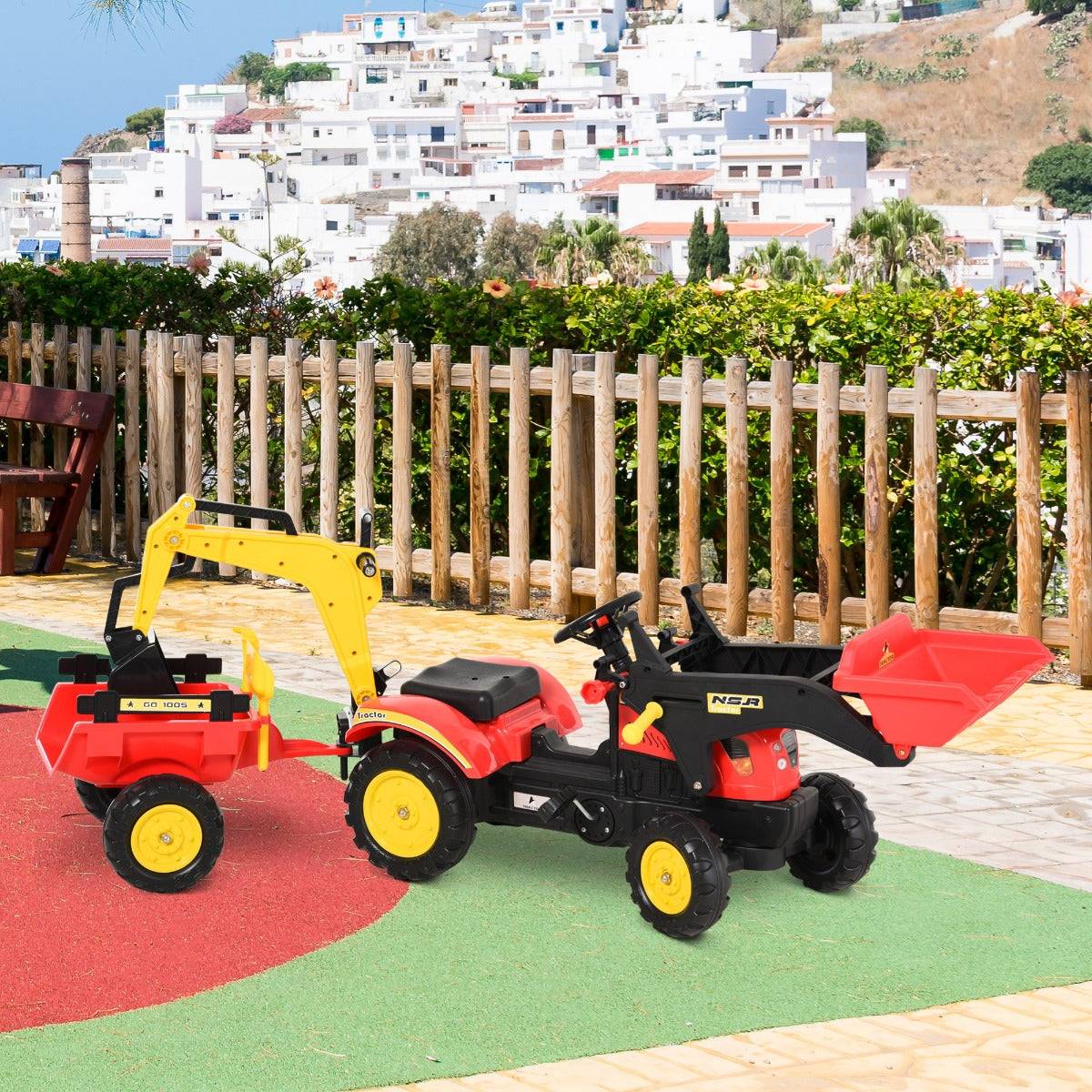 Aosom 3 in1 Kids Ride On Bulldozer/Excavator Toy with 6 Wheels,