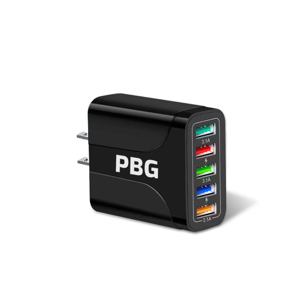 PBG 5-Port LED Wall Charger &amp; 4 XL 10FT iPhone Charging Cables