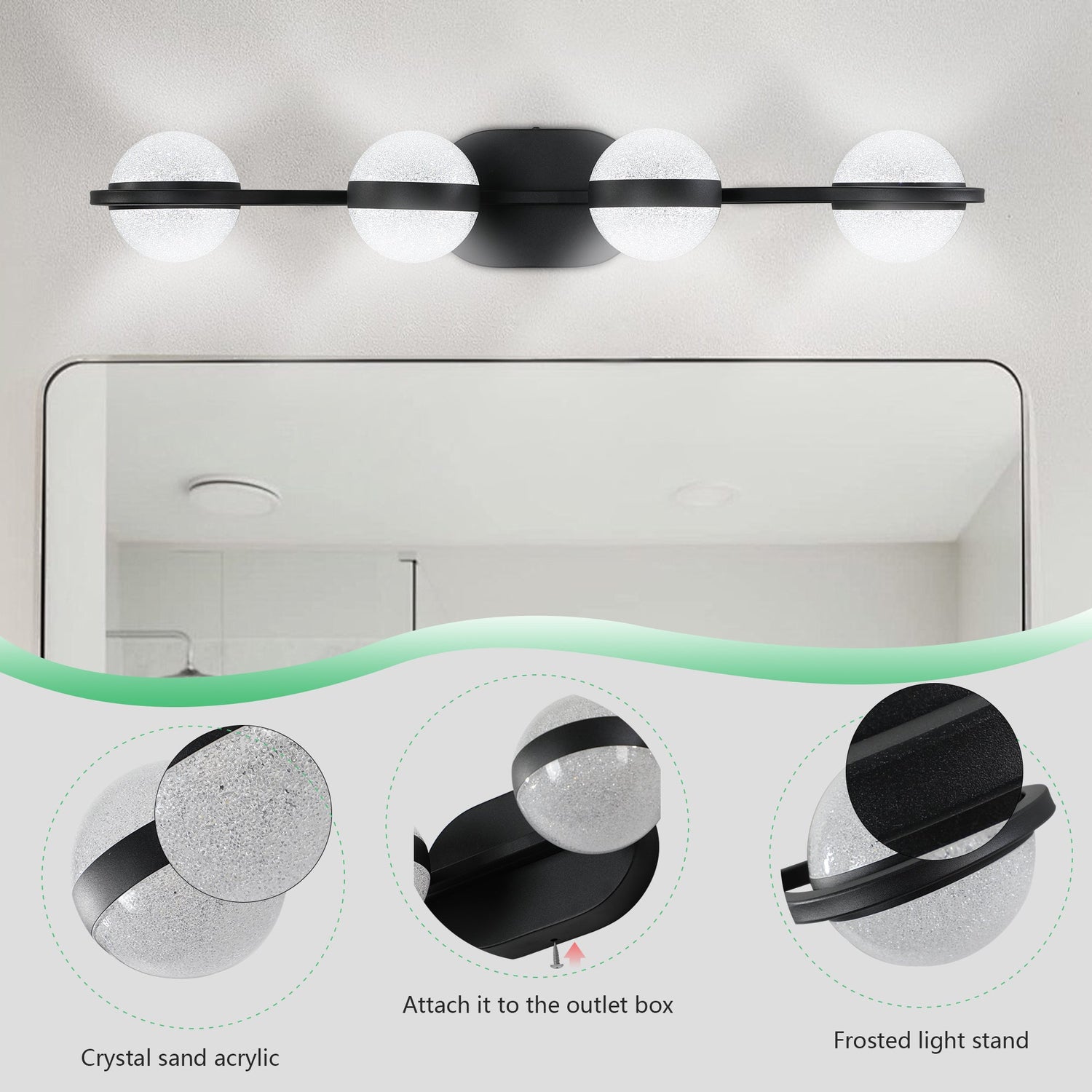 Modern Minimalist Bathroom Vanity Light, LED 4 Bulb Frosted Glass