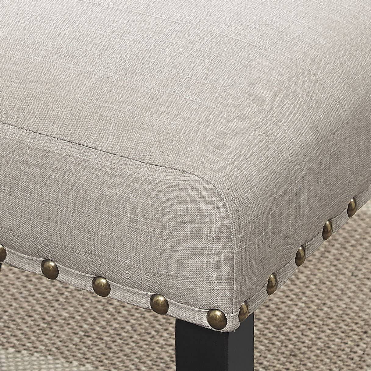 Tan Fabric Nailhead Dining Set with Espresso Wood