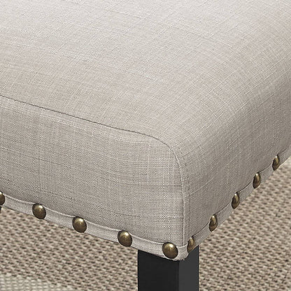 Tan Fabric Nailhead Dining Set with Espresso Wood