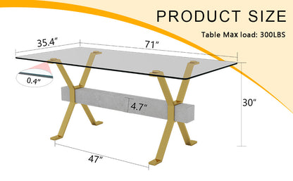 Modern tempered glass dining table. Large modern office desk with gold