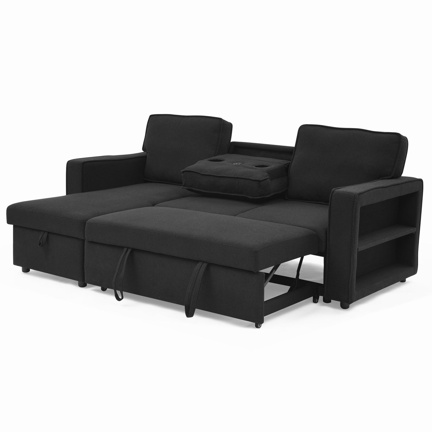Linen Upholstered Sleeper Sectional Sofa, Shaped Modular Convertible
