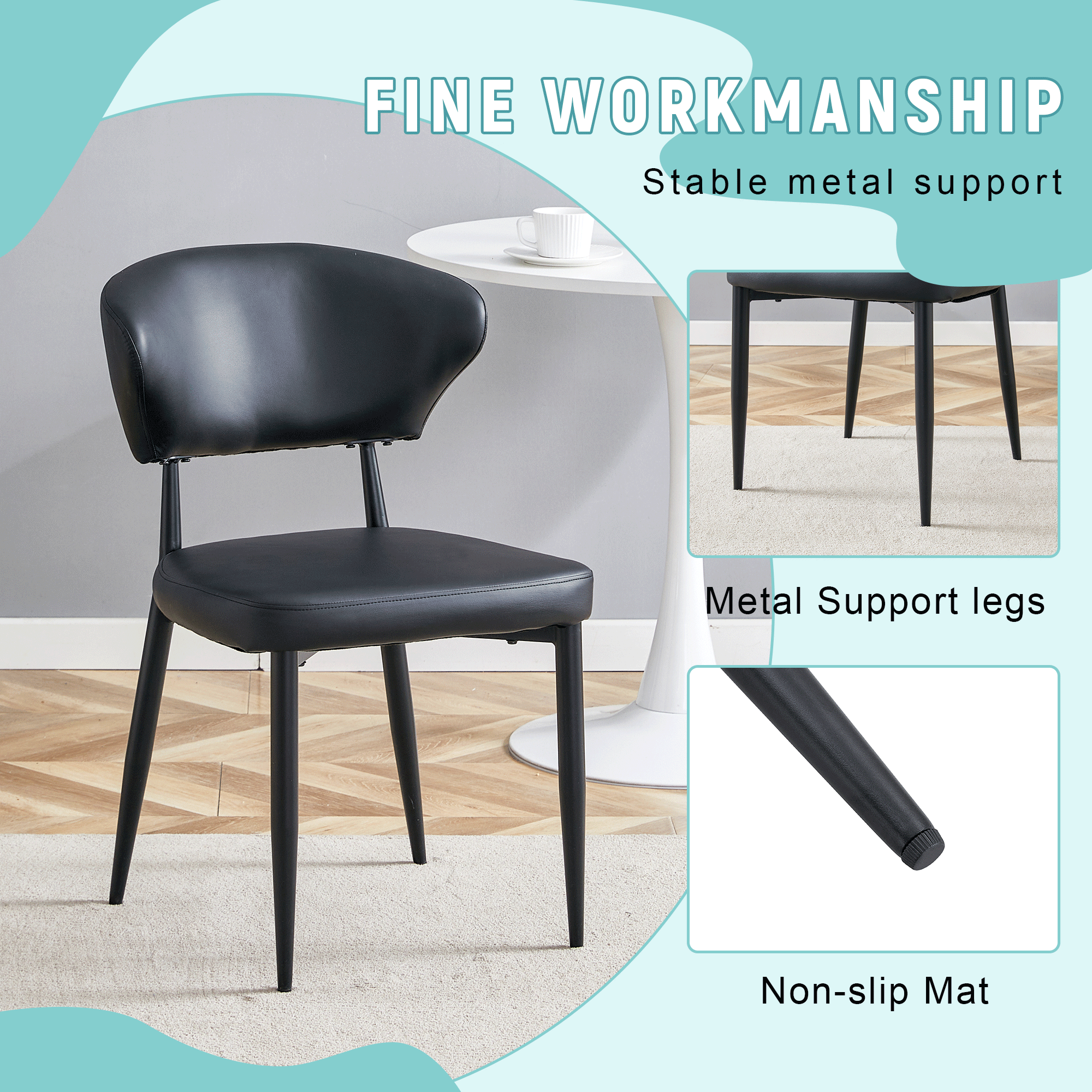 Black Minimalist Ergonomic Dining Chair, With A Curved Backrest For