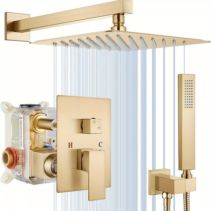 [Complete Matte Black Shower System] Shower Faucet Set Matte Black Shower System, Shower Faucet with Rain Shower Head and Handheld, Shower Faucets Sets Complete Shower Combo Set Rough-in Valve and Trim Kit Included