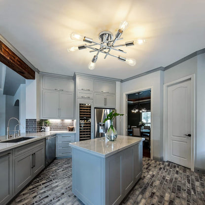 6-Lights Semi Flush Mount Ceiling Light Fixture Modern Chrome Matte