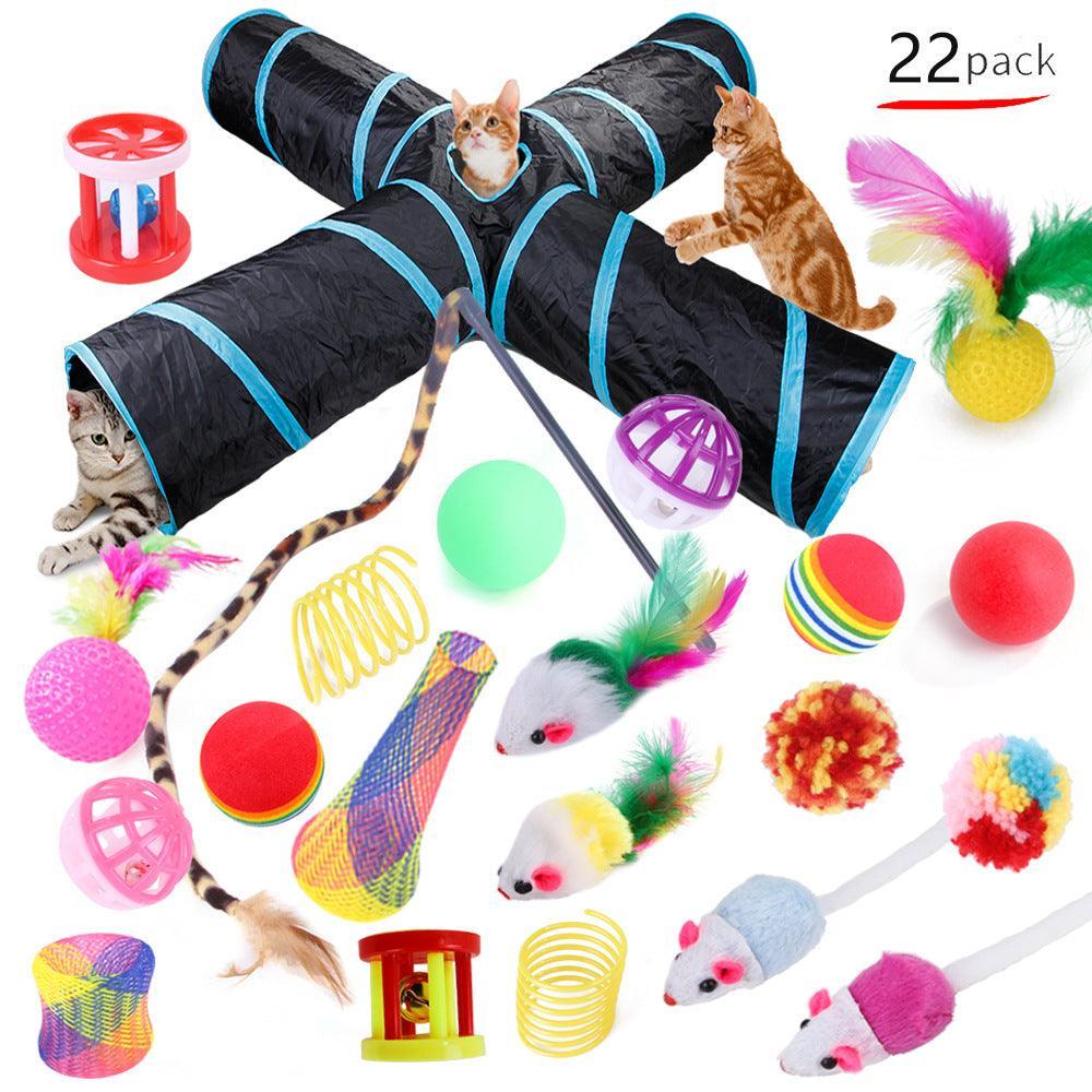 22-Piece Funny Cat Toy Set With Cat Tunnel - Interactive Pet Toys For