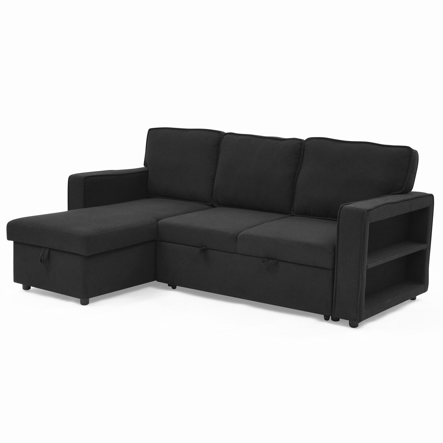 Linen Upholstered Sleeper Sectional Sofa, Shaped Modular Convertible