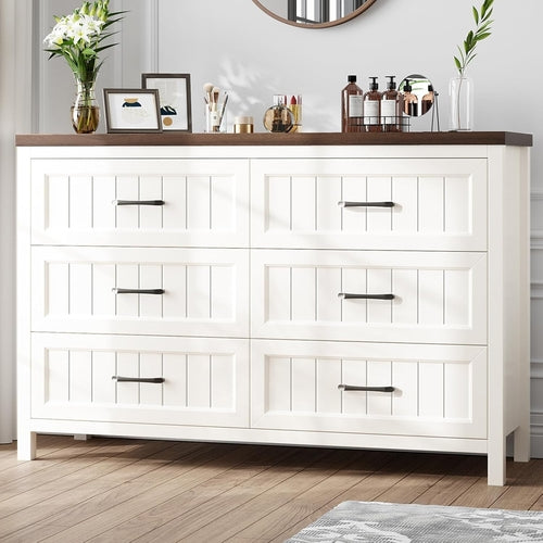 Farmhouse Dresser 6 Drawer Dresser for Bedroom, Large Wooden Dressers