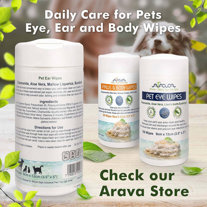 Ear Cleaner Wipes by Arava   for Dogs Cats Puppies &amp; Kittens   100