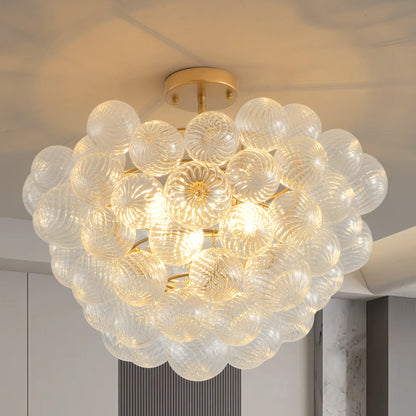 20-Inch Gold Ceiling Pendant Light with Threaded Clear Glass Globe
