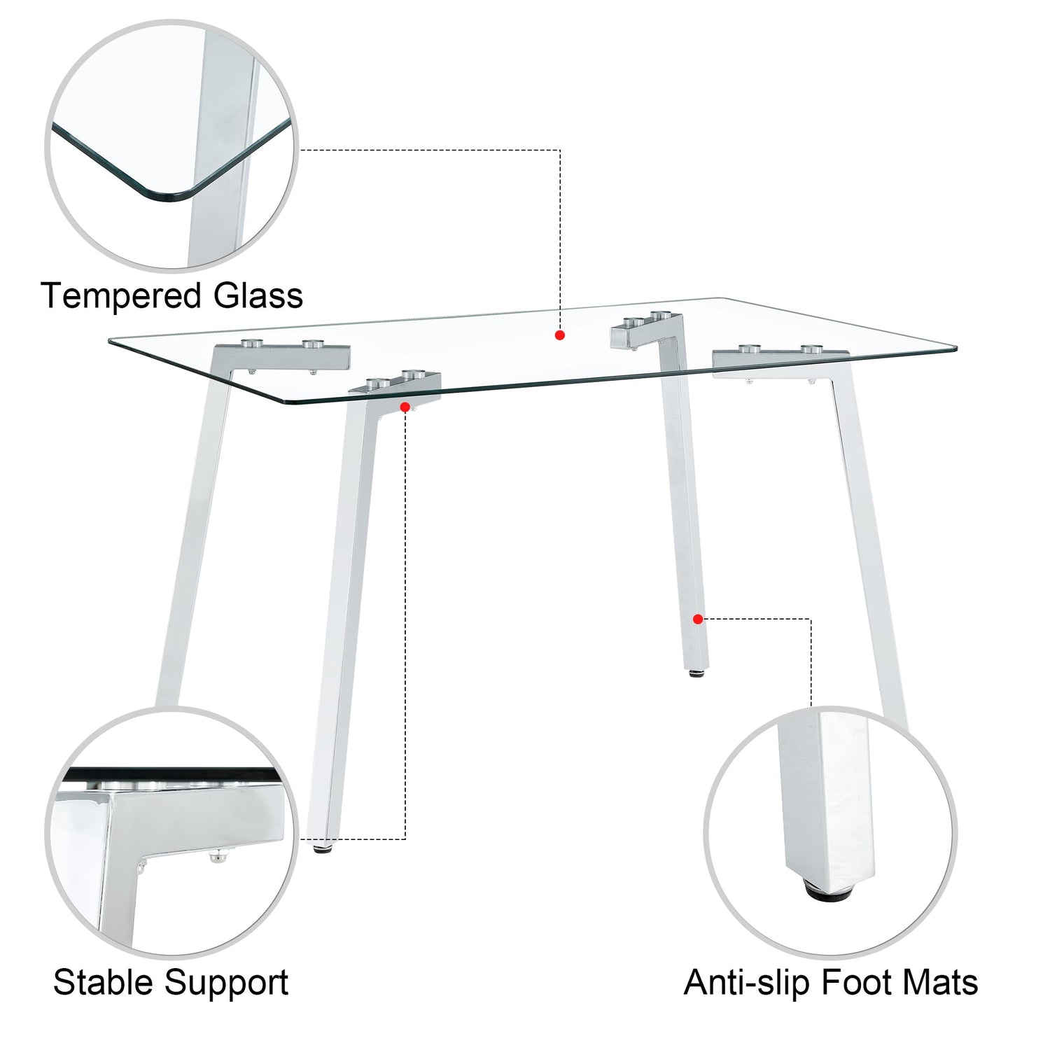 Glass Dining Table Modern Minimalist Rectangular for 4-6 with 0.31&