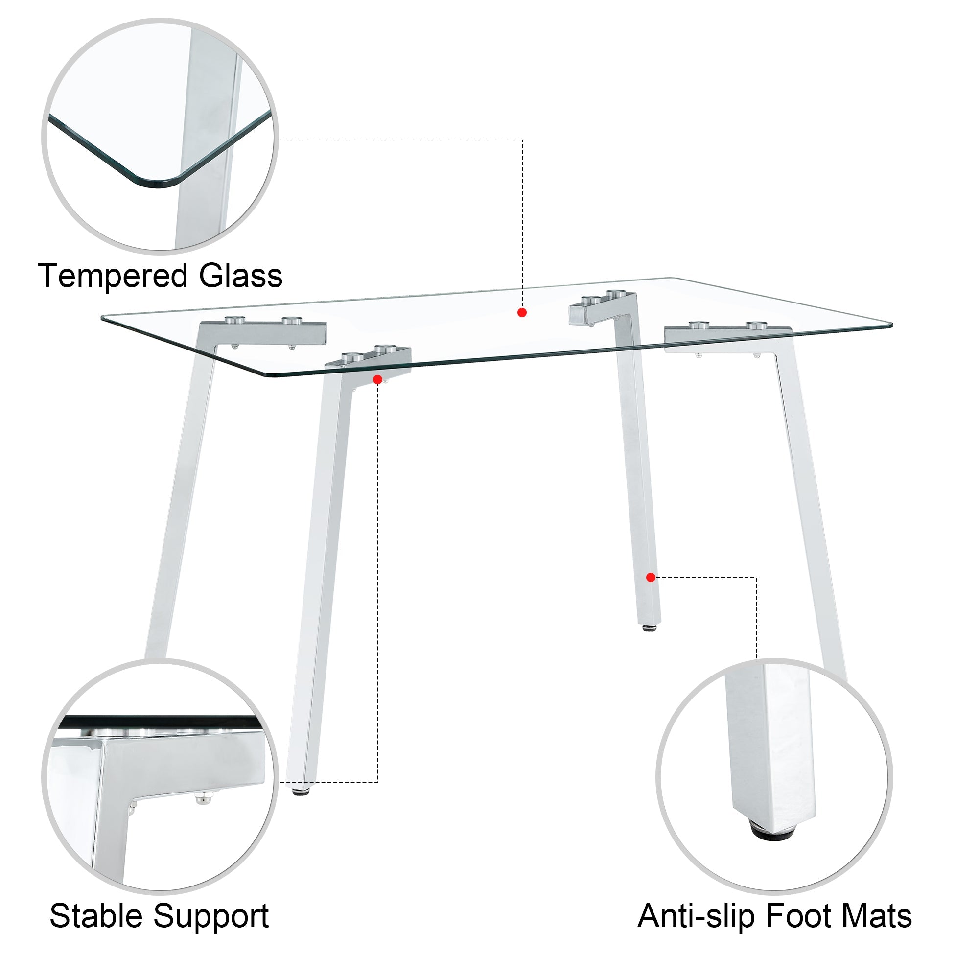 Glass Dining Table Modern Minimalist Rectangular for 4-6 with 0.31&