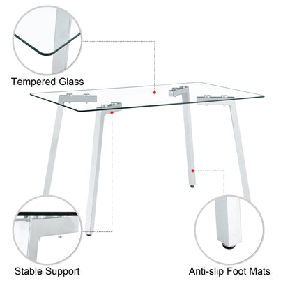 Glass Dining Table Modern Minimalist Rectangular for 4-6 with 0.31&